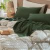 MooMee Bedding Sheet Set 100% Washed Cotton Linen Like Textured Breathable Durable Soft Comfy (Solid Forest Green, King) view 4