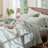 MooMee Bedding Sheet Set 100% Washed Cotton Linen Like Textured Breathable Durable Soft Comfy (Heathered Sage Green, Queen) view 1