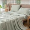 MooMee Bedding Sheet Set 100% Washed Cotton Linen Like Textured Breathable Durable Soft Comfy (Heathered Sage Green, Queen) view 2