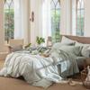 MooMee Bedding Sheet Set 100% Washed Cotton Linen Like Textured Breathable Durable Soft Comfy (Heathered Sage Green, Queen) view 3