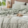MooMee Bedding Sheet Set 100% Washed Cotton Linen Like Textured Breathable Durable Soft Comfy (Heathered Sage Green, Queen) view 4