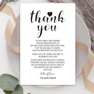 50 Wedding Reception Thank You Cards - Place Setting Cards for Wedding, Rehearsal Dinner Table Sign for Your Table Centerpiece, Decorations, 4 x 6 Inch