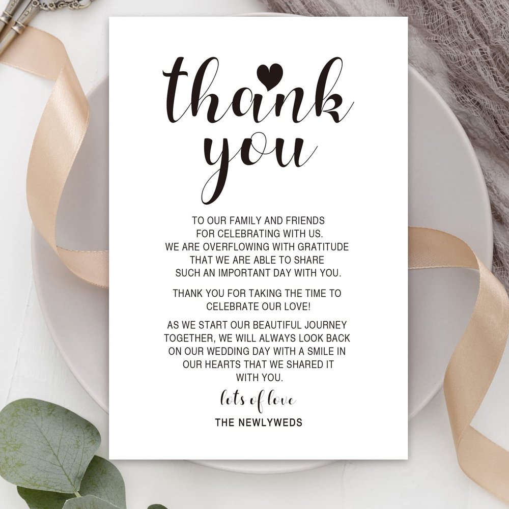 50 Wedding Reception Thank You Cards - Place Setting Cards for Wedding, Rehearsal Dinner Table Sign for Your Table Centerpiece, Decorations, 4 x 6 Inch