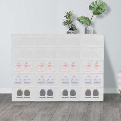 Fetcoi Shoe Boxes, Stackable Pack of Shoe Boxes, White Foldable Storage Box with Lid for Women/Men, Set of 20, 32.6x24x14cm