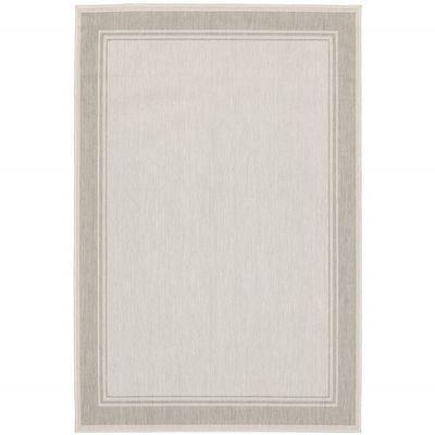 HomeRoots Polypropylene 7x9 Ivory and Gray Bordered Indoor Outdoor Area Rug