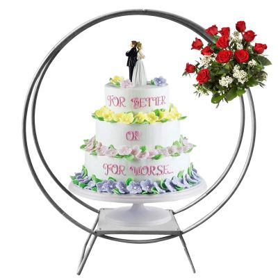 36.6"Round Wedding Cake Stand Cupcake Display Flower Stand Decor Arch Backdrop for Table Decoration, Archway Cake Stand Flower Balloon Frame Party Wedding Center Big Cake Birthday Photo Booth