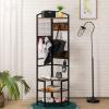 DOEWORKS 4-Tier Corner Industrial Hall Tree, Freestanding Entryway Coat Storage Rack with Hooks and Wooden Storage Shelves, Black view 2