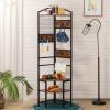 DOEWORKS 4-Tier Corner Industrial Hall Tree, Freestanding Entryway Coat Storage Rack with Hooks and Wooden Storage Shelves, Black view 3