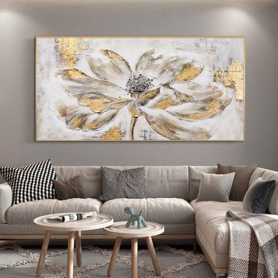 Big Size Oil Painting Flower Abstract Decor Picture Art on Canvas Modern House Decoration Art Stretched and Framed 70x143cm(27.56x56.3in) With Frame