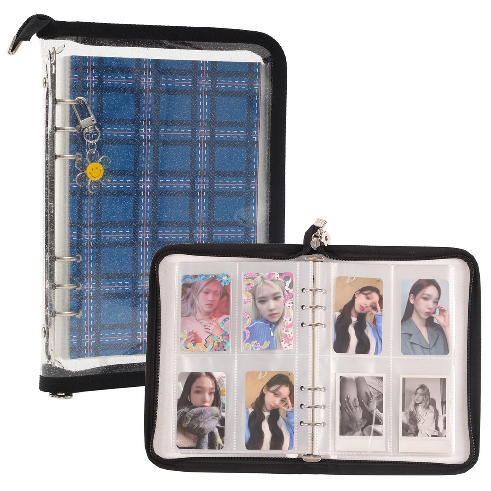 4-Pocket K-pop Photocard Holder Book with 30Pcs Inner Pages 6 Ring A5 Photocard Binder Card Collect Book Hold Up to 240 Cards (Black)