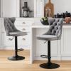 Aoowow Swivel Bar Stools Set of 2,Adjustable Barstools with Back Velvet Tufted Counter Stool Modern Upholstered Bar Chairs with Nailhead for Kitchen Island Restaurant Pub Counter (Gray-Black) view 3