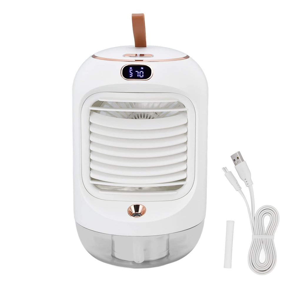 Small Humidifier Fan with 3 Gear Adjustment, Mini a ir Conditioner, USB Charging Night Light Water Cooling Fan with 5 Blades, for Travel Home Office(White), Mini a ir Conditioner, Small Humidifier