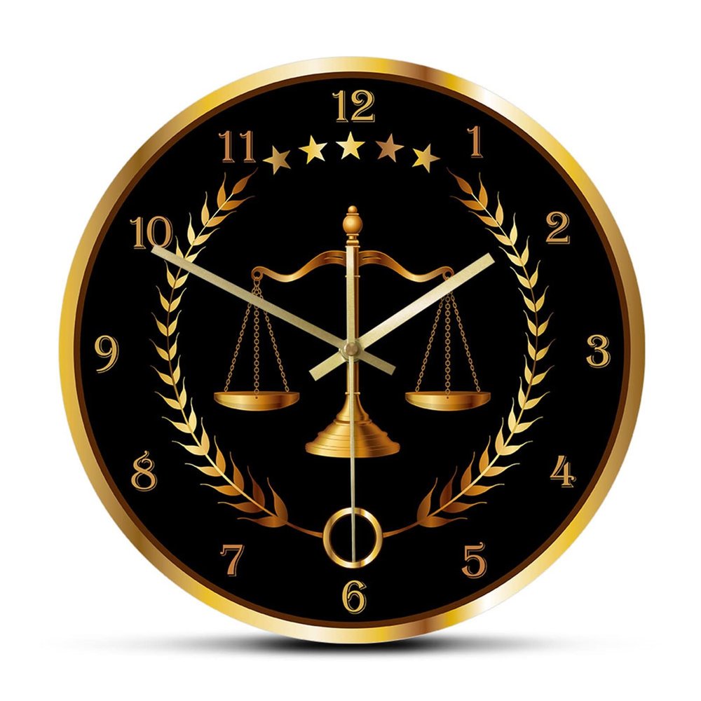 12 Inch Law Firm Wall Clock, Fair Law Court Clock Living Room Decor Justice Scale Wall Clock
