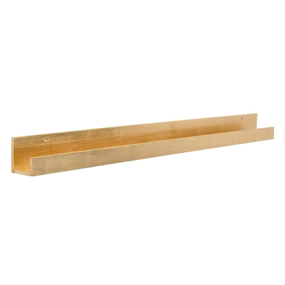 Sleek & Durable Rustic Floating Shelves Wood Walnut Finish with 2 Pre-Drilled Holes for Easy Hanging Ledge Design | Size 42 in W X 3.5 in H Elegant & Gorgeous Farmhouse Style Decorative Gold Shade