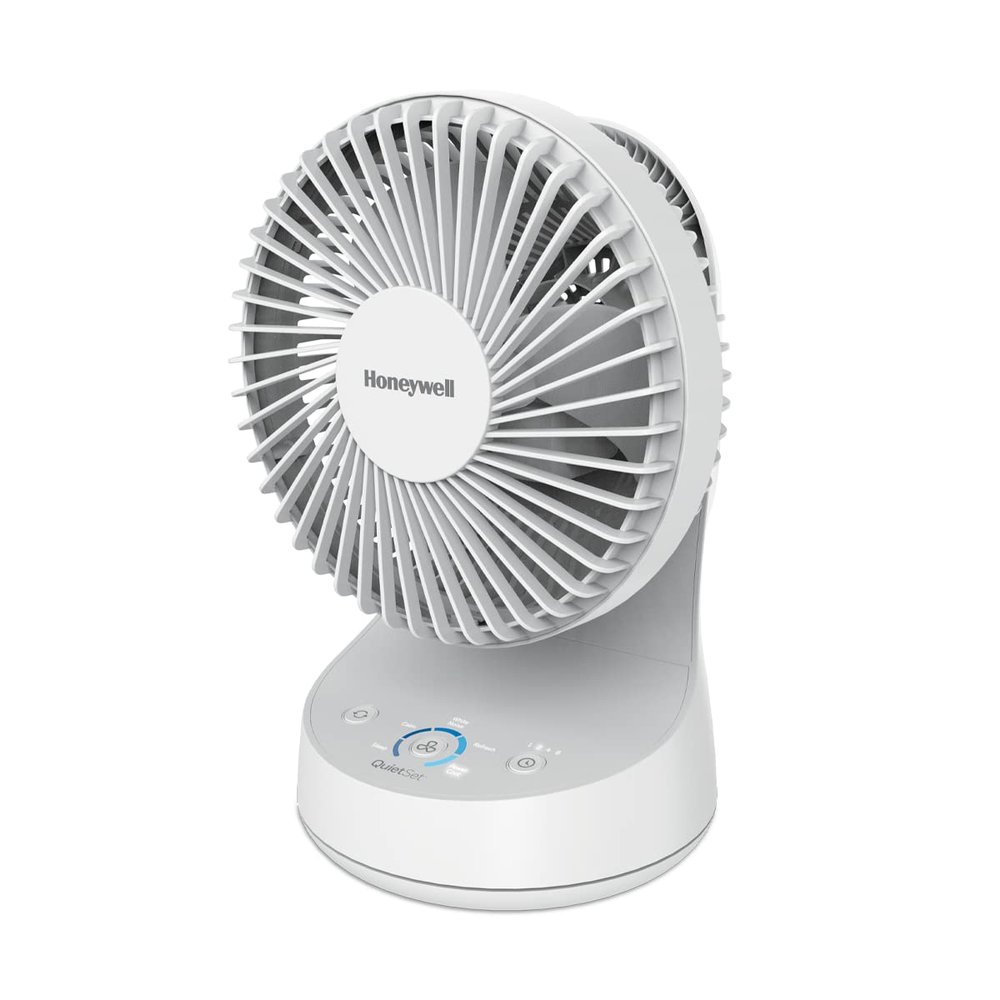 Honeywell QuietSet 5 Oscillating Table Fan, White  Personal and Small Room Fan with Quiet Operation and 5 Levels of Power and Sound