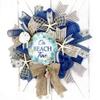 Beautiful Blue Burlap On Beach Time Coastal Wreath for Front Door Decorations with Starfish & Sand Dollar view 2