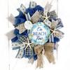 Beautiful Blue Burlap On Beach Time Coastal Wreath for Front Door Decorations with Starfish & Sand Dollar view 3