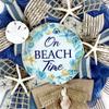 Beautiful Blue Burlap On Beach Time Coastal Wreath for Front Door Decorations with Starfish & Sand Dollar view 4