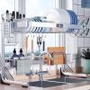 VNKZI Over Sink Dish Drying Rack, 2 Tier Full Stainless Steel Storage Adjustable Length (25.98'' to 36.61'') Kitchen Rack, Multifunctional Expandable Counter Organizer, Space Saver Dish Rack view 1