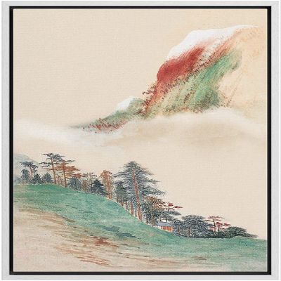NWT Framed Canvas Print Wall Art Watercolor Pastel Mountain Trees Nature Wilderness Illustrations Modern Art Decorative Landscape Rustic Zen Colorful for Living Room, Bedroom, Office - 16"x24" White