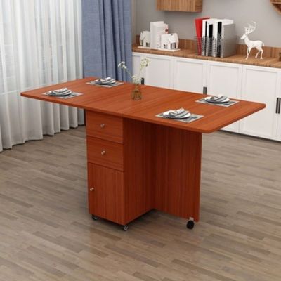 CraftThink Folding Dining Table, Solid Wood Rectangle Versatile Dinner Table with Wheels and Storage Racks, Space Saving Kitchen Table Dining Room Table, Red, 55.1" L x 27.6" W x 29.5" H