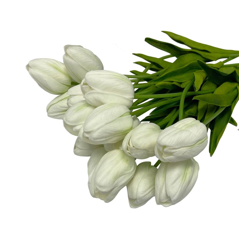 18 Pcs 15" White Tulips Artificial Flowers Silk Floral for Wedding Bouquet Table Dcor
