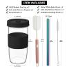 Amyoole 2 Pack Reusable Boba Cup,24Oz Wide Mouth Smoothie Cup,mason Jar Glass Cups with Lids and Straws,Bubble/Boba Tea Cups,Ice Coffee Tumbler 2 colored straws 1 sponge brush(Black) view 2
