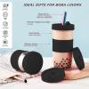 Amyoole 2 Pack Reusable Boba Cup,24Oz Wide Mouth Smoothie Cup,mason Jar Glass Cups with Lids and Straws,Bubble/Boba Tea Cups,Ice Coffee Tumbler 2 colored straws 1 sponge brush(Black) view 4