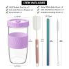 Amyoole 2 Pack Reusable Boba Cup,24Oz Wide Mouth Smoothie Cup,mason Jar Glass Cups with Lids and Straws,Bubble/Boba Tea Cups,Ice Coffee Tumbler 2 colored straws 1 sponge brush(Purple) view 2