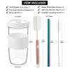 Amyoole 2 Pack Reusable Boba Cup,24Oz Wide Mouth Smoothie Cup,mason Jar Glass Cups with Lids and Straws,Bubble/Boba Tea Cups,Ice Coffee Tumbler 2 colored straws 1 sponge brush(White) view 2