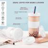 Amyoole 2 Pack Reusable Boba Cup,24Oz Wide Mouth Smoothie Cup,mason Jar Glass Cups with Lids and Straws,Bubble/Boba Tea Cups,Ice Coffee Tumbler 2 colored straws 1 sponge brush(White) view 4