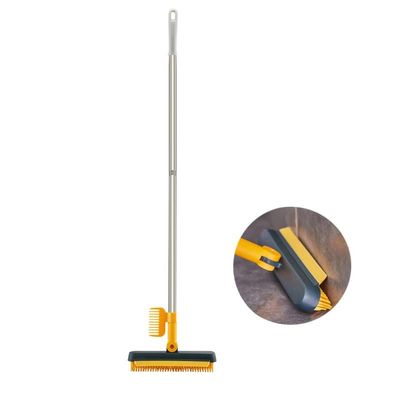 FUMANYI V-shaped Cleaning Floor Brush 2 in 1 Bathroom Floor Scrub Brush Kitchen Household Cleaning Tools Toilet Scrape & Brush Push Scrubber with Adjustable Handle (Color : Yellow-green)