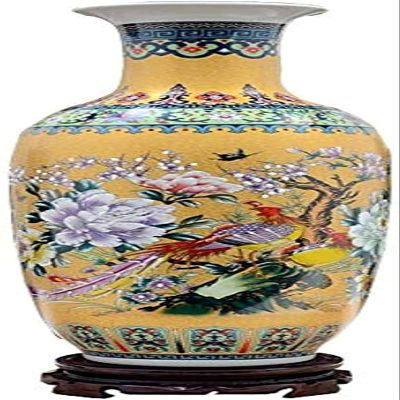 HH-CC Sculpture Vase Vases Vase Ceramic Antique Color Porcelain Living Room Decoration Home Decoration Large Yellow Painted Plant Flowers 46.5 * 19cm Crafts