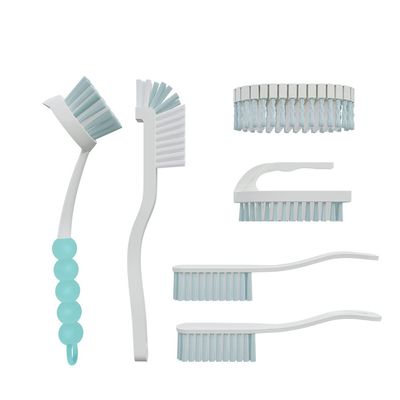 CN1ST 6 PCS Cleaning Brush, Scrub Brush Set for Kitchen and Bathroom Household Use with Various Brushes for Cleaning Dishes, Tiles, Corners and Floors Sky Blue