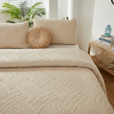Brandream King Size Quilt Set Cotton Beige Quilts Farmhouse Matelasse Bedding Covetlet Set 3-Piece