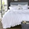 3pc Duvet Cover Set 100% Egyptian Cotton 1000-TC Zipper & Corner Ties Rectangle Pattern Decorative (Oversized King Plus 120x128, Edge Ruffle White Duvet Set) view 1
