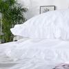 3pc Duvet Cover Set 100% Egyptian Cotton 1000-TC Zipper & Corner Ties Rectangle Pattern Decorative (Oversized King Plus 120x128, Edge Ruffle White Duvet Set) view 3