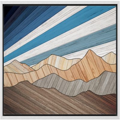 wall26 Framed Canvas Print Wall Art Western Decor Vibrant Blue Stripe Sky Mountain Range Nature Wilderness Digital Art Modern Art Southwest Decorative for Living Room, Bedroom, Office - 16"x24" White