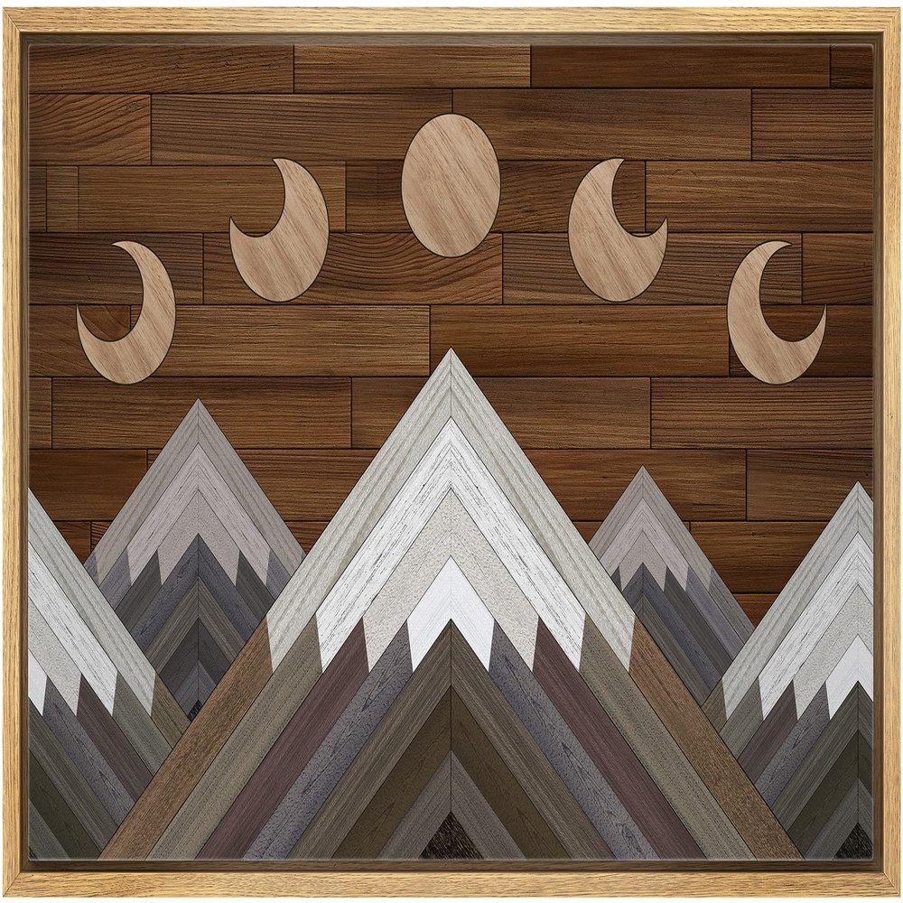wall26 Framed Canvas Print Wall Art Western Decor Crescent Moon Snowy Wood Panel Mountain Nature Wilderness Modern Art Southwest Decorative for Living Room, Bedroom, Office - 16"x24" Natural