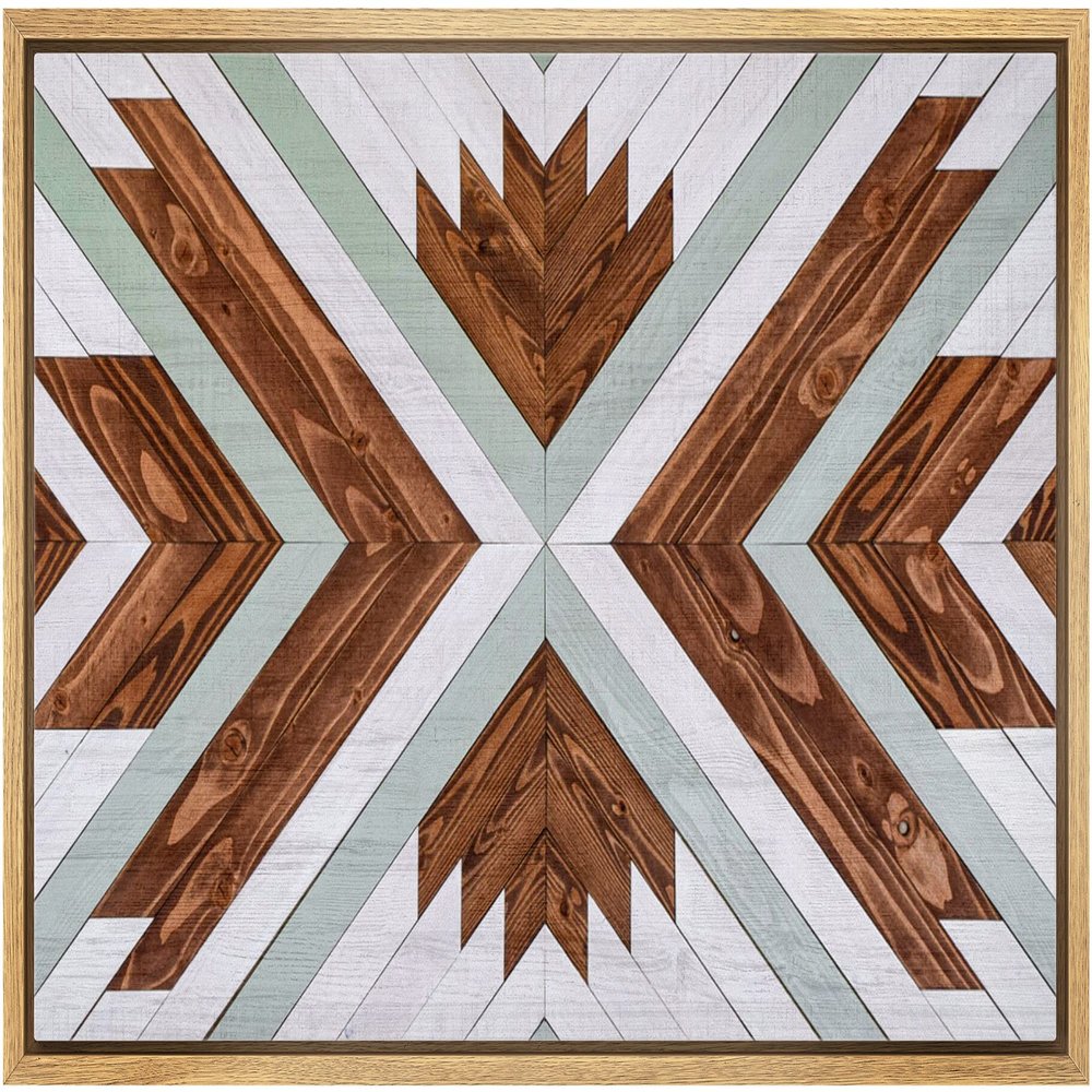 wall26 Framed Canvas Print Wall Art Western Decor Brown Gray Wood Panel Pattern Collage Nature Wilderness Digital Art Modern Art Southwest Decorative for Living Room, Bedroom, Office - 16"x24" Natural
