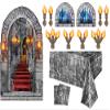 13 Pcs Medieval Party Decorations Kit, 9x4.5 ft Brick Stone Tablecloths Backdrop Castle Entrance Door, Window Stickers 8 Torch Stickers Supplies for Medieval Knight Themed Castle Photo Props(Cool) view 1