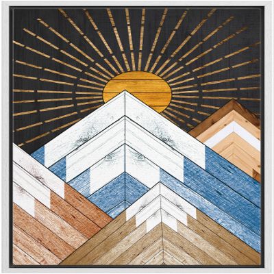 wall26 Framed Canvas Print Wall Art Western Decor Wood Panel Shining Sun Mountain Range Nature Wilderness Digital Art Modern Art Southwest Decorative for Living Room, Bedroom, Office - 16"x24" White