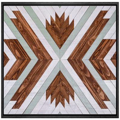 wall26 Framed Canvas Print Wall Art Western Decor Brown Gray Wood Panel Pattern Collage Nature Wilderness Digital Art Modern Art Southwest Decorative for Living Room, Bedroom, Office - 16"x24" Black