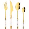 BRIIEC 24pcs Gold Silverware Set With Creative Imitation Ceramics Handle.Gold Plated Stainless Steel Flatware Cutlery Set, Service for 6 for Party, Home, Wedding - Mirror White Gold view 1