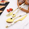 BRIIEC 24pcs Gold Silverware Set With Creative Imitation Ceramics Handle.Gold Plated Stainless Steel Flatware Cutlery Set, Service for 6 for Party, Home, Wedding - Mirror White Gold view 4