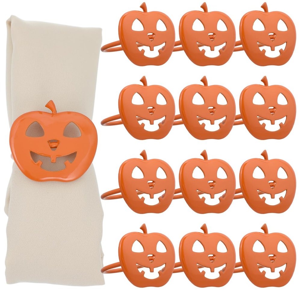 PRETYZOOM Halloween Napkin Rings Set of 12 Pumpkin Napkin Ring Holders Jack O Lantern Rings Buckle for Halloween Thanksgiving Dining Table Decoration