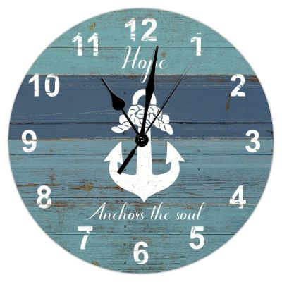 Hope Anchor The Soul Teal Blue Anchor Wall Clock Anchor Beach Decor Sailboat Nautical Art Clock Farmhouse Beach 12inch Round Clock Battery Operated Quartz Silent Clocks for Home Office School