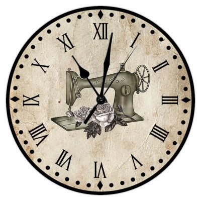Swavecat Sewing Machine Art Clock Non Ticking Operated Wooden Decorative Wall Clocks Dressmaker Sewing Room Wall Clocks Craft Room Decor Clocks Rustic 15inch Round Clock for Kitchen Bedroom Office