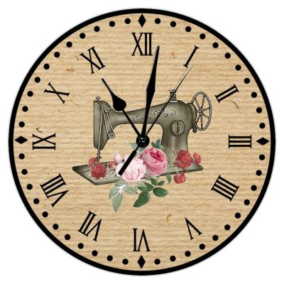 Swavecat Rose Flower Sewing Machine Decorative Wall Clock Silent Hanging Wall Clocks Gift for Sewing Lover Tailor Wall Clocks Craft Room Decor Wall Clock Rustic 12inch Round Clock for Kitchen Office