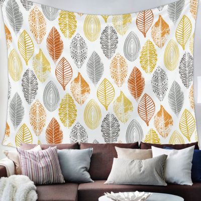 Savannan Wall Tapestry - Leaves Geometric Leaf Print Bohemian Yellow Orange Gray Tapestry Wall Hanging Wall Art Home Decor for Bedroom, Living Room, Dorm, 51"X59"